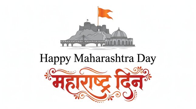 creative banner of Maharashtra Day Hindi Calligraphy with Maharashtra map vector and Shivaji Maharaj illustration
