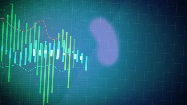 Layered histogram receiving data, growing bars and crossing trend lines, visualizing analytics