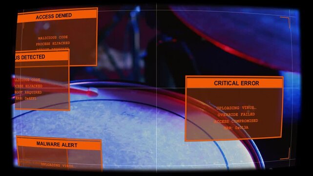 Error HUD appearing, red drumstick sweeping and striking drum head, showing system failure