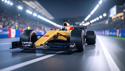 Fototapeta premium Race car speeding on a track at night