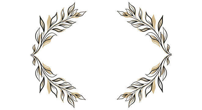 gold and black laurel wreath frame isolated on transparent background