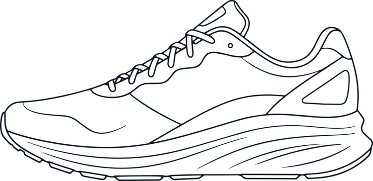 Running shoe outline isolated on checkered background sports footwear concept for active lifestyle and fitness.