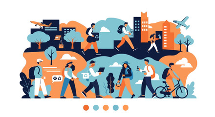 Naklejka premium Urban lifestyle illustration with people commuting to work