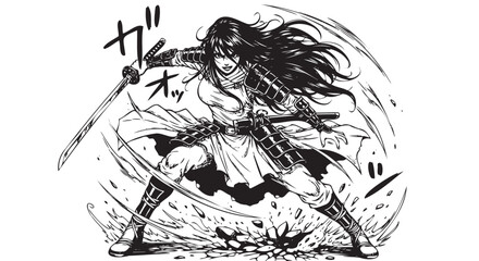 Obraz premium Female Samurai Warrior with Dual Swords