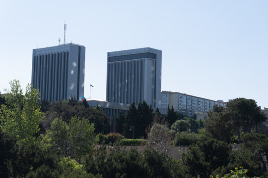 General view of the administrative building of the National Assembly (Milli Majlis), captured on August 24, 2024, in Baku, Azerbaijan.