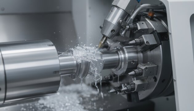 Close medium shot capturing turret live tooling machining keyways on a cylindrical component highlighting efficient multioperation capabilities in one fixture.