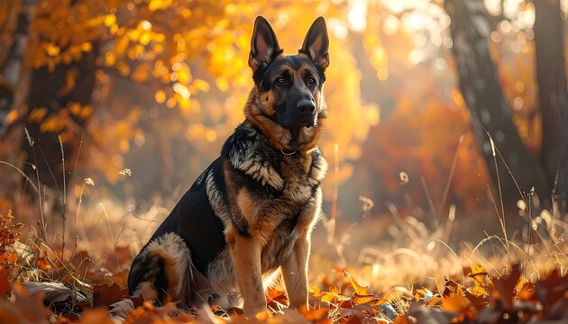 Dog in autumn forest