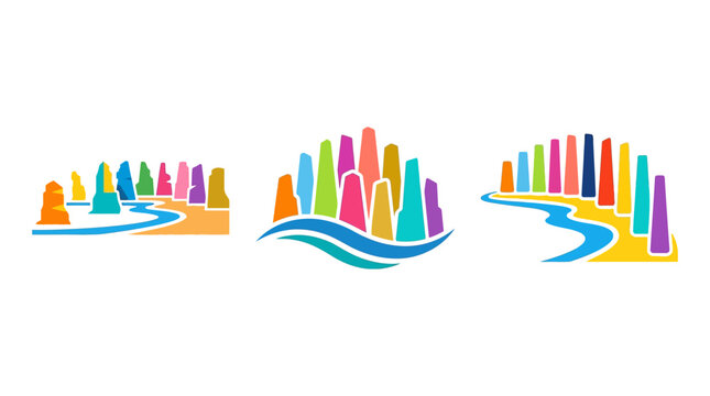 Colorful Abstract City Skyline Logos Set