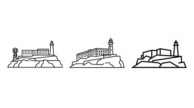 Minimalist Black and White Alcatraz Island Outline Set