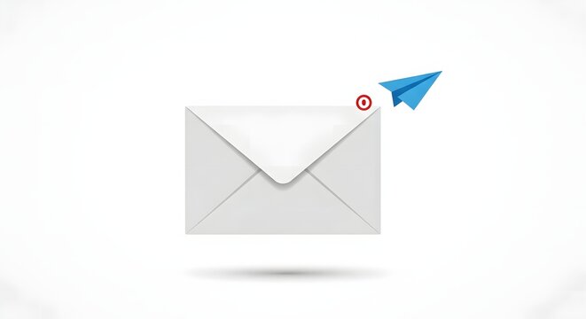 A white envelope with a blue paper airplane and red notification icon on.