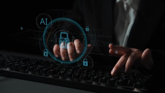 AI cyber security system using biometric authentication and privacy control. Cyber security protects identity, cybersecurity detects threats, cybersecurity ensures safety, and secures data. Marrow