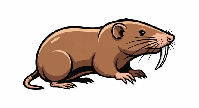 Cartoon mole rat with large incisors, beady eyes, and tan fur