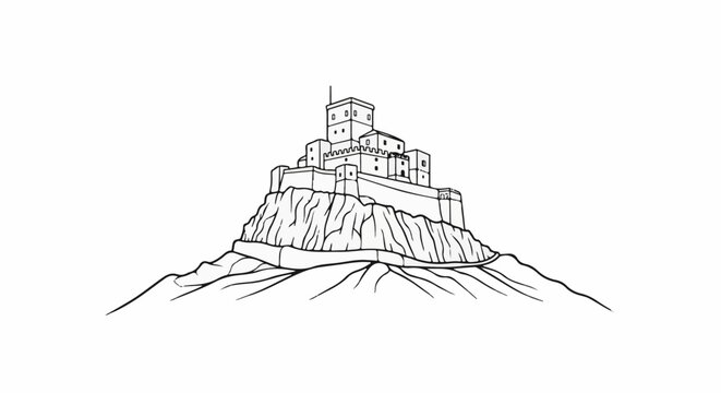 Medieval fortress perched atop a rocky, barren mountain