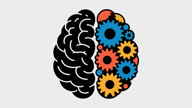 Split brain icon with colorful cog system - for cognitive computing design