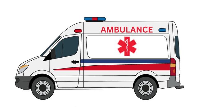A professional 2D animated medical vehicle designed for healthcare transportation and emergency response services.