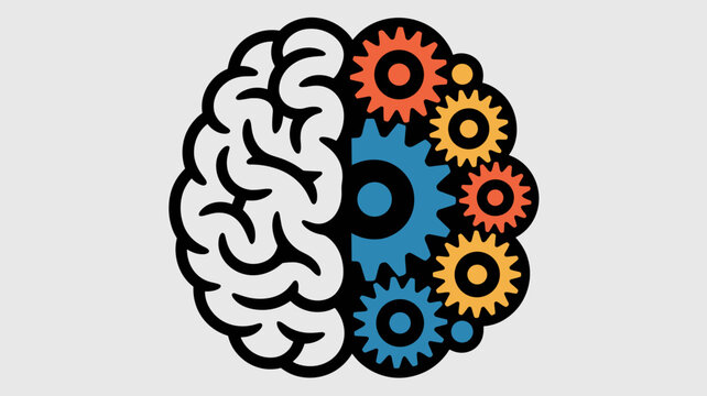 Bold brain vector with interlocking gear side - for thinking machine graphic