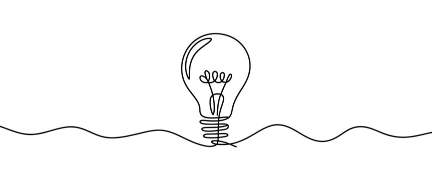 Light bulb icon continuous line drawing vector illustration thin line lamp shape minimal idea symbol isolated on white background