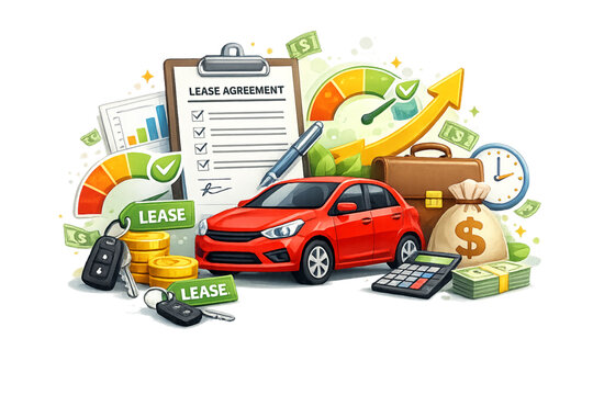Car leasing and finance concept, auto financing options, car lease agreement, vehicle financing plan, automotive loan concept, monthly car payments, lease vs buy concept, financial planning for car, c