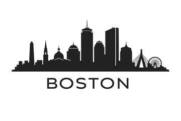 Fototapeta premium Boston Skyline Silhouette with Historic Landmarks in Minimalist 2D Flat Vector Style