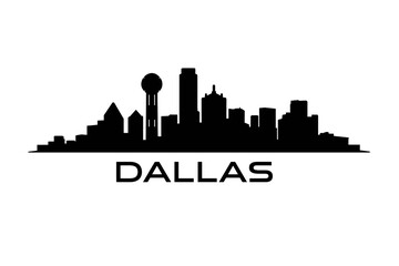 Fototapeta premium Dallas Skyline Silhouette with Reunion Tower in Minimalist 2D Flat Vector Style