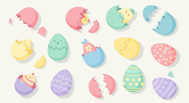 Cute Easter Eggs and Chicks Collection Flat Design.