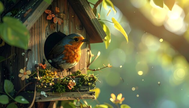 Birdhouse with robin perch