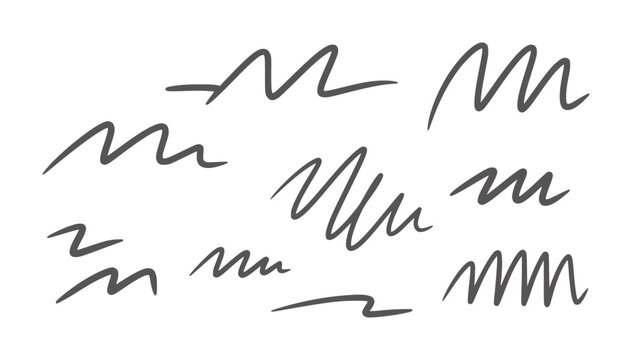Collection of hand drawn dark grey wavy lines and scribbles white abstract black