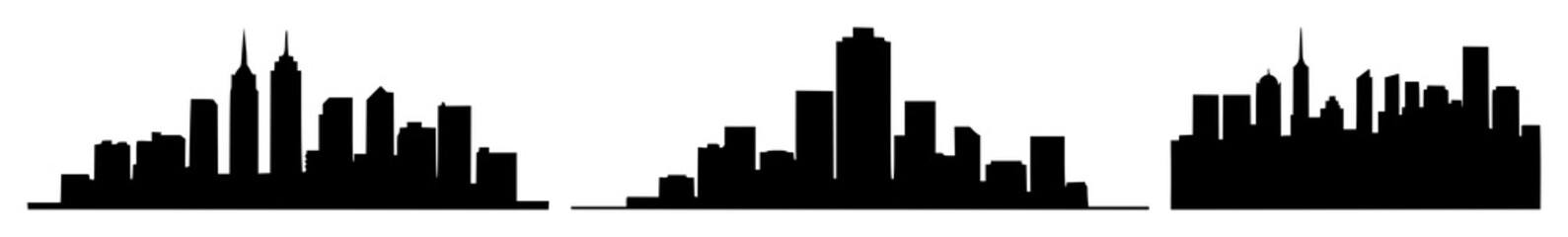 Fototapeta premium City skyline houses set with solid black icon on white background featuring line art, black and white illustration, minimalist with house and skyline