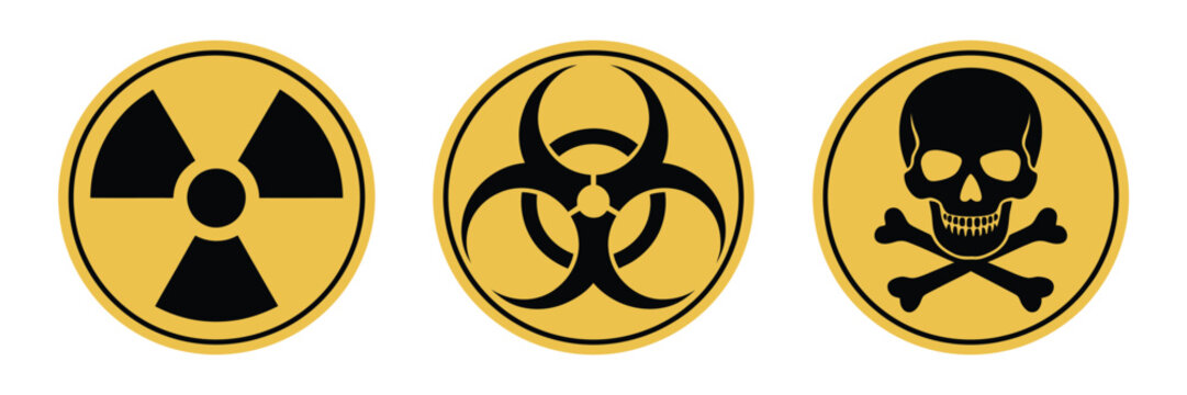 Danger warning sign set modern vector illustration yellow radiation biohazard toxic hazard symbols safety icons isolated on white background
