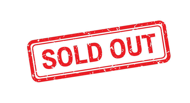 This red grunge sold out rubber stamp icon on a white background signifies unavailable stock.