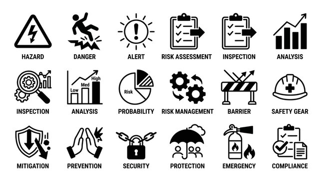 Business risk management icons set.
