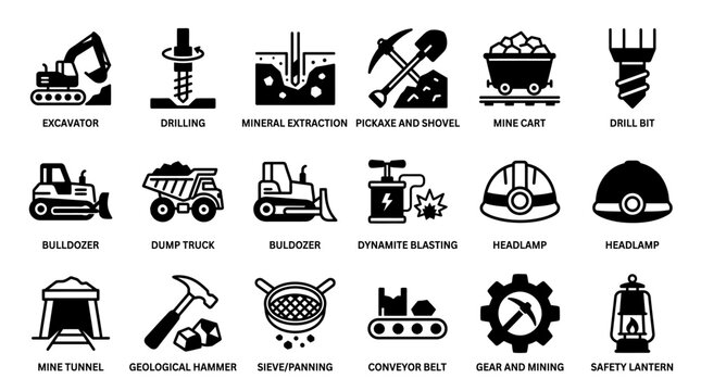 Mining Industry Icons and Symbols.
