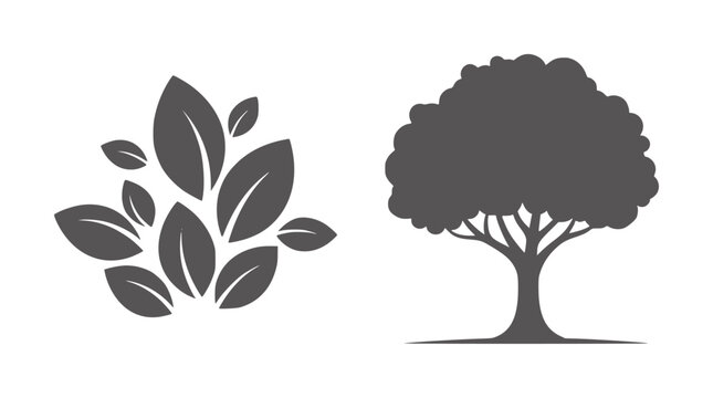 Dark grey stylized leaves and tree silhouette white leaf nature