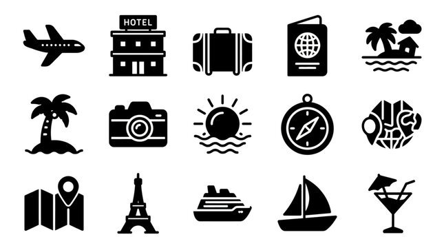 Travel icons on white background.