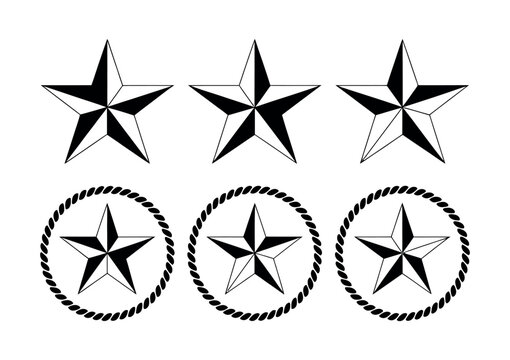 Nautical star, lone star, sheriff star, star outline design elements vector silhouette