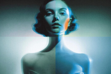 Fototapeta premium Abstract portrait of woman with surreal lighting effects and blurred features