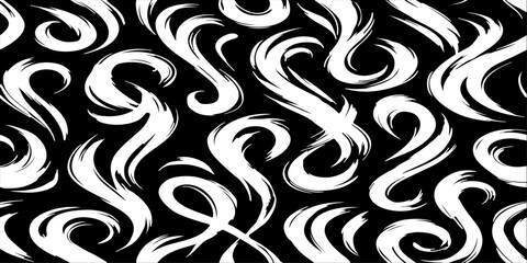 Fototapeta premium seamless vector pattern featuring dynamic, smooth black brush strokes on a clean background. The strokes should form abstract, elegant swirls, loops, and flowing waves with a hand-painted ink.