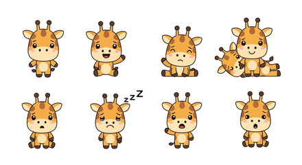Obraz premium Adorable giraffe character collection with different emotions and poses