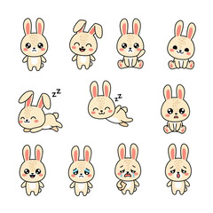 Obraz premium Cute rabbit character stickers set with various emotions and poses
