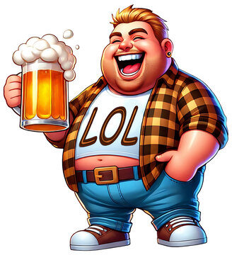 Der Biertrinker sagt Prost mit T-shirt Aufschriftchrift LOL