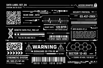 Naklejka premium Futuristic HUD Interface Elements Set Cyberpunk Data Panel UI Vector Illustration