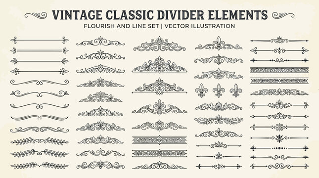 Vintage classic divider elements, flourishes and lines set