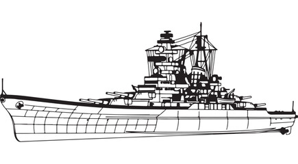 Battleship Vector Illustration of a World War II Naval Warship for Military History and Gaming Assets © m