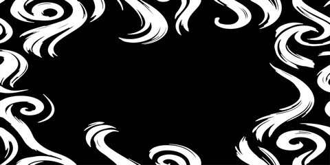 Fototapeta premium Seamless vector pattern of dynamic black brush strokes forming elegant swirls, loops, and flowing waves, hand-painted ink texture, monochrome, high contrast, minimalist, organic and fluid motion, clea