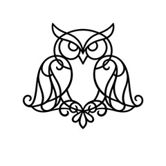 Fototapeta premium Elegant Owl Line Art Illustration with Ornamental Wings, Decorative Symmetrical Animal Design