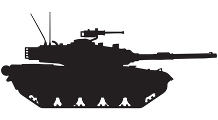Black silhouette of a modern main battle tank in side view for military and defense concepts © m