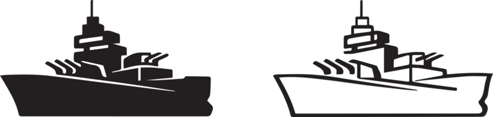 warship icon set silhouette and outline naval military ship vector illustration © Mohaiminul