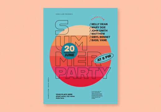 Typographic Summer Party Event Poster with Sun