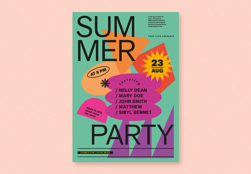 Summer Party Event Poster with Geometric Elements
