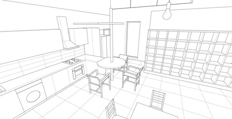 Fototapeta premium interior kitchen living room 3d illustration 